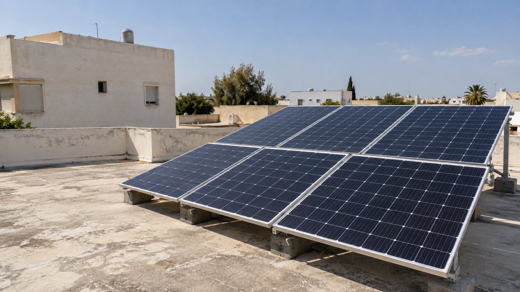 Panneaux solaires installés sur une toiture en Tunisie